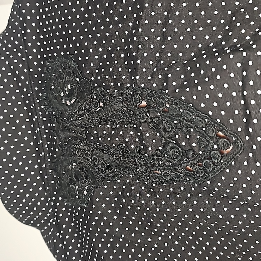 Lia Kes Black and White Dot Ruffle Long Sleeve Button Down Shirt Sz 4 - Picture 11 of 16